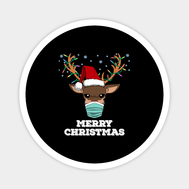 Merry Christmas 2020 Reindeer Face Mask Quarantine Magnet by MGO Design